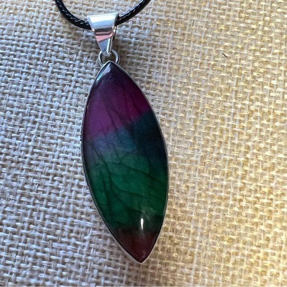 New Color Enhanced Labradorite Sterling Silver Overlay Pendant Necklace w Cord - Picture 3 of 5